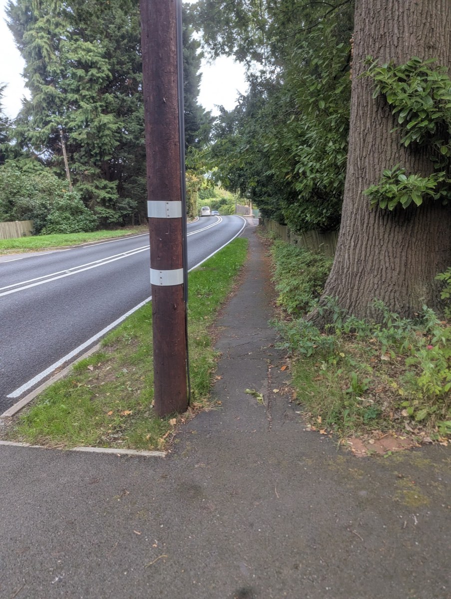 Telegraph pole standing in the footway